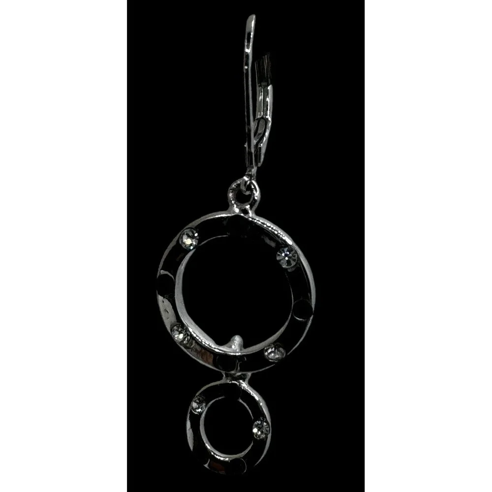 Cookie Lee Jewelry Set Silver Tone Faux Onyx CZ Pendant Necklace Earrings 90s